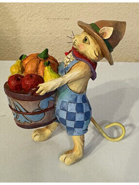 Jim Shore Harvest Mouse Figurine Pumpkin Fruit Basket Fall Autumn 5” ©JS
